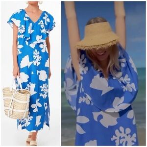 Tuckernuck V Neck Ruffle Floral Midi Dress SZ M